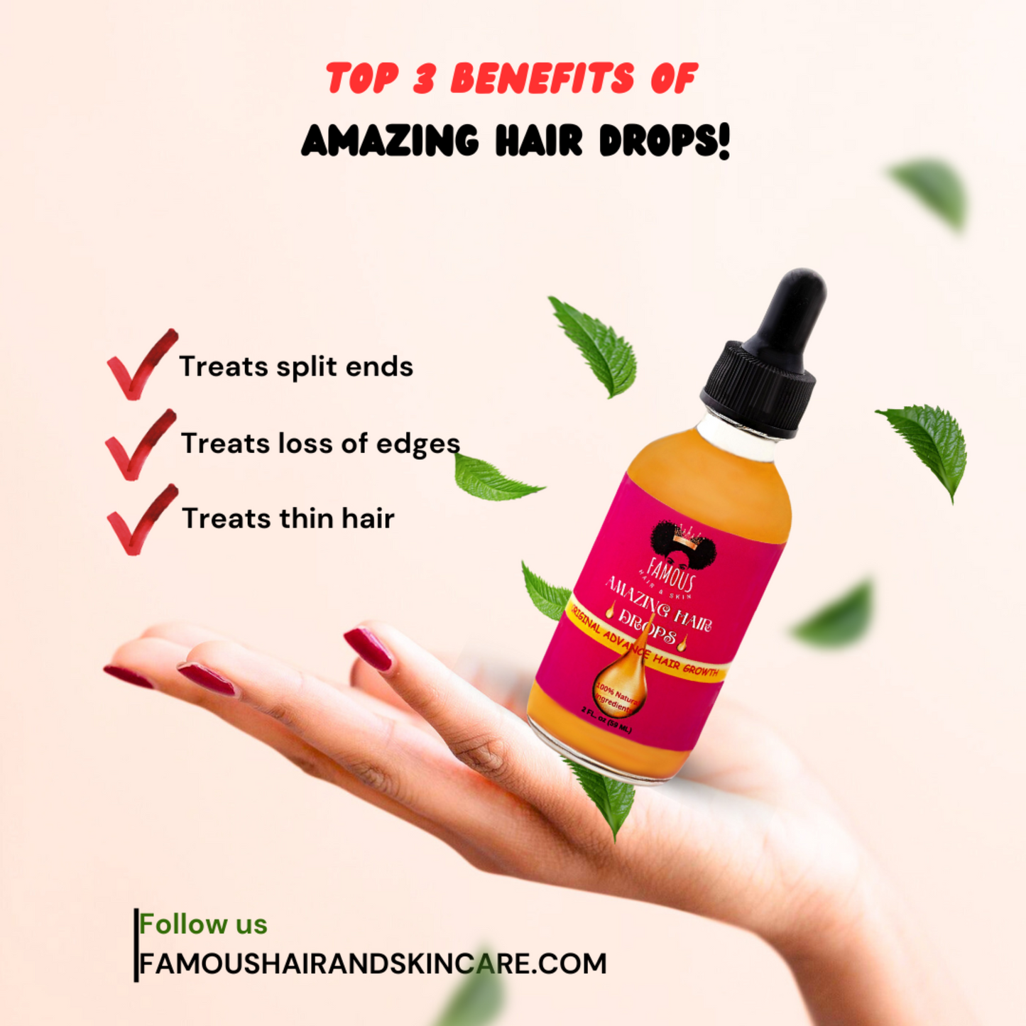 2 oz. Amazing hair growth drops with Jamaican Black Castor Oil
