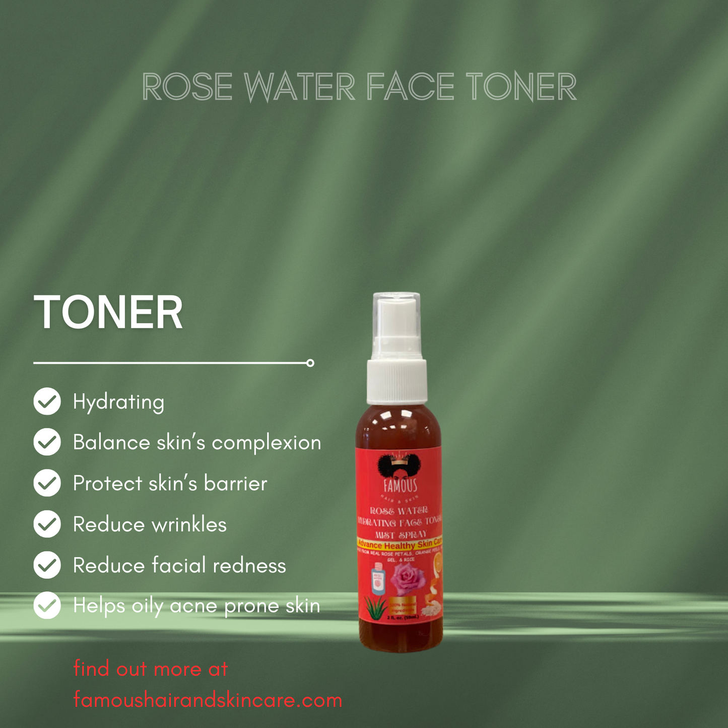 2 oz. Rose Water Hydrating Face Toner Mist spray