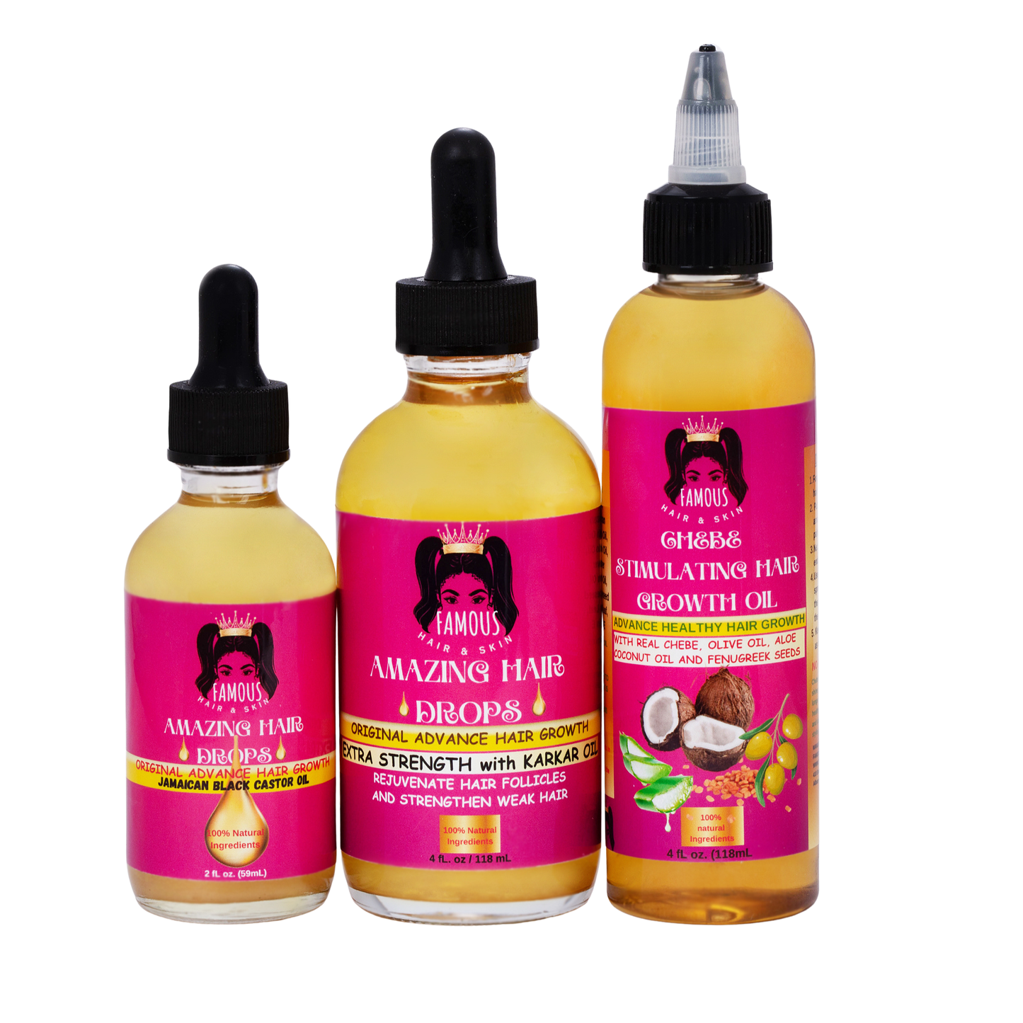 10 oz. Amazing Oil Drops Hair Growth kit/ African stimulating chebe treatment oil/Jamaican Black Castor Oil drops/Extra strength karkar oil drops.