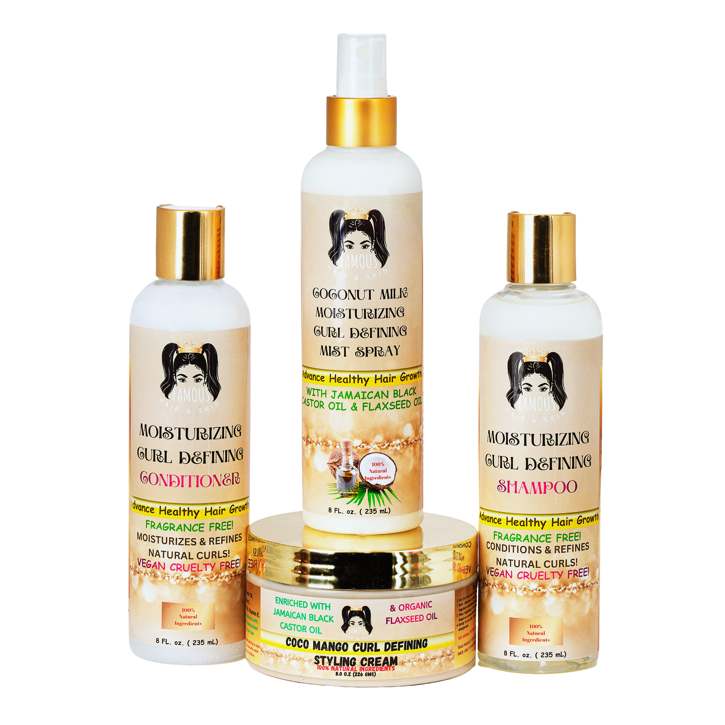 32 oz. Coco Mango Curl defining Cream/Coconut milk curl defining moisturizing spray/Moisturizing Fragrance Free  Shampoo and Conditioner kit