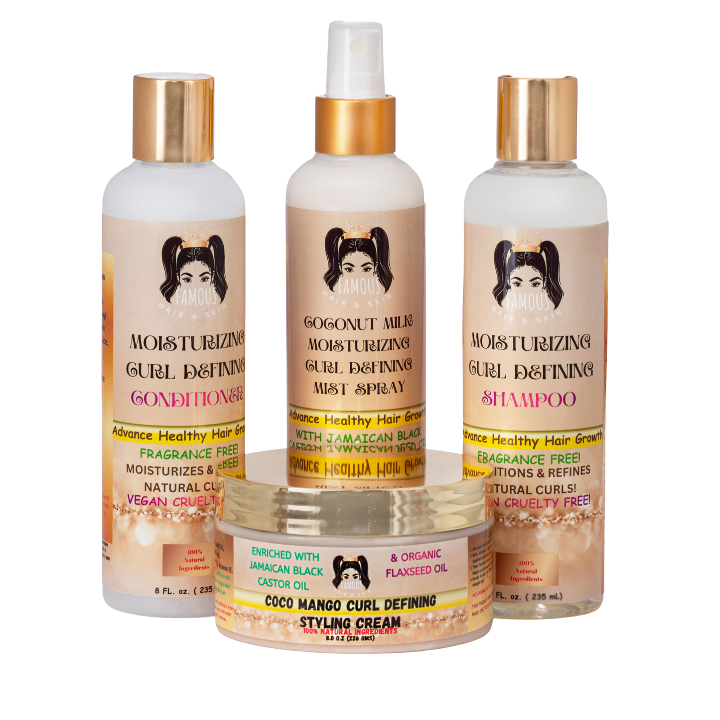 32 oz. Coco Mango Curl defining Cream/Coconut milk curl defining moisturizing spray/Moisturizing Fragrance Free  Shampoo and Conditioner kit