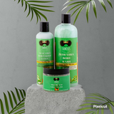 30 oz. Aloe Vera Collection. 16 oz. aloe body wash. 8 oz. aloe Vera moisturizing lotion. 6 oz. Aloe Vera face Gel